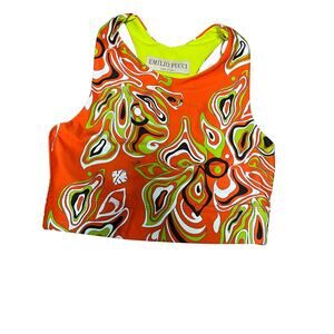 Emilio Pucci Print Crop Top Sports Bra Orange Green NWT Designer